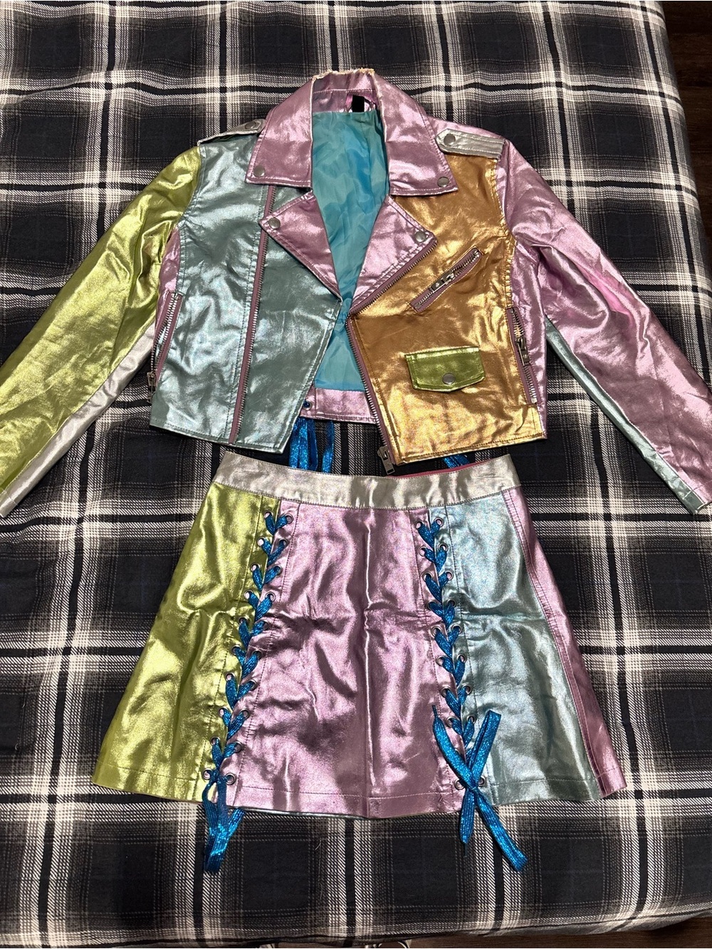 Dolls Kill Pastel Moto Jacket and Skirt Set - Size Small
